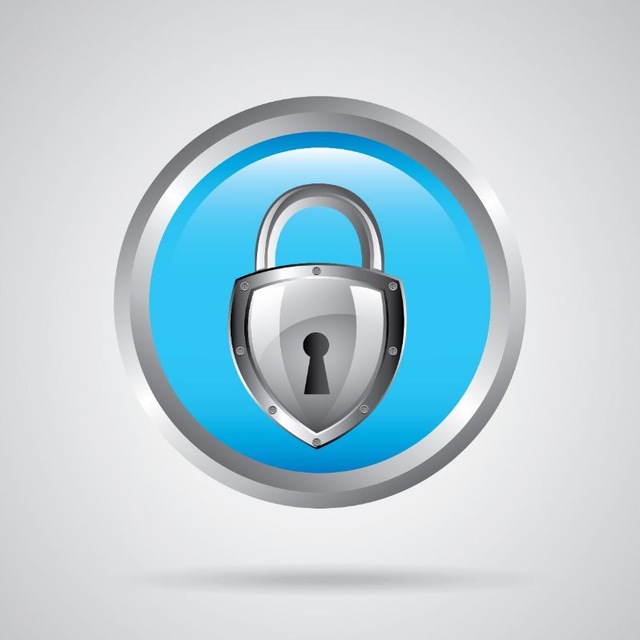 Silver padlock on a cyan coin